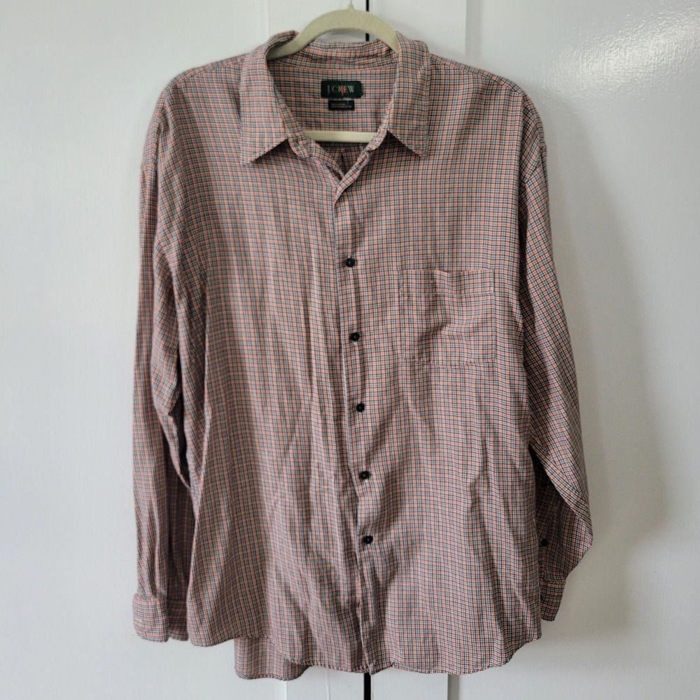 J. Crew Mens XL Button Down Shirt Orange Black Micro Check Cotton Long Sleeve